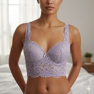 Victoria's Secret Purple Floral Body by Victoria Longline Lace Demi Bra Top 34D